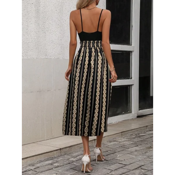 Kadın Ip Askılı Kruvaze Yakalı üst Viskon Alt Desenli Süprem Elbise