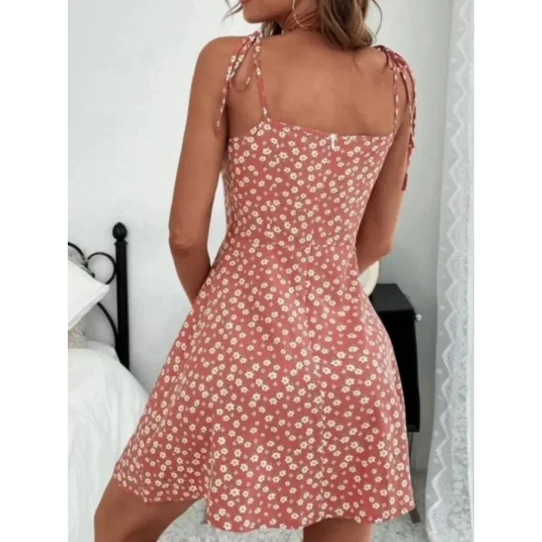 Kadın Ip Askılı Omuzlardan Bağcıklı çiçek Desenli Süprem Elbise