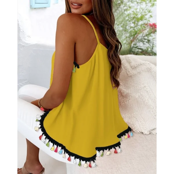 Kadın Ip Askılı Püskül Detaylı Sandy Bluz