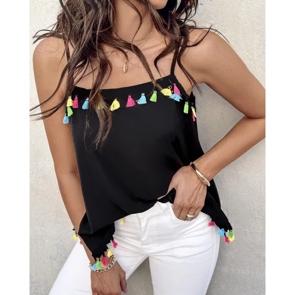 Kadın Ip Askılı Püskül Detaylı Sandy Bluz