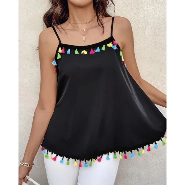 Kadın Ip Askılı Püskül Detaylı Sandy Bluz