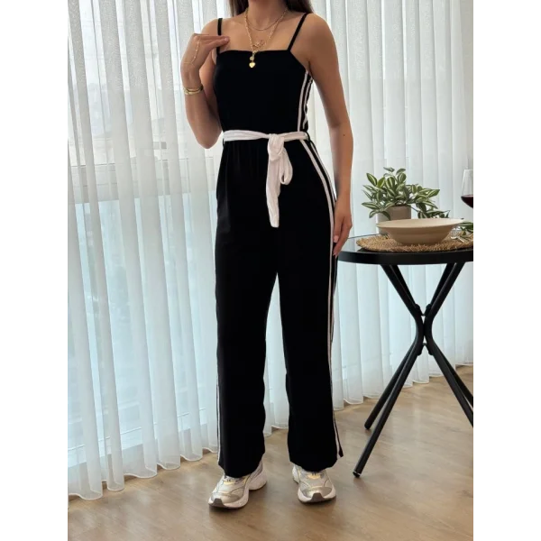 Kadın Ip Askılı Straplez Belden Kuşaklı Viskon Iki Iplik Tulum