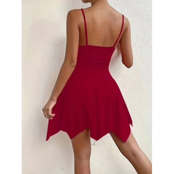 Kadın Ip Askılı V Yakalı Asimetrik Kesim Detaylı Janjan Krep Elbise