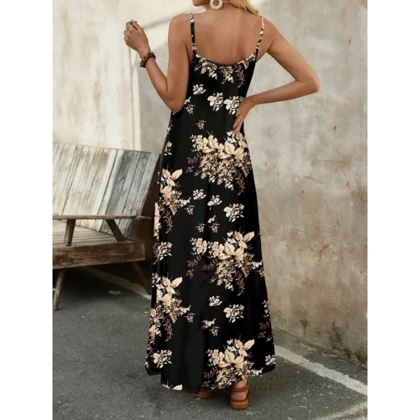 Kadın Ip Askılı V Yakalı çiçek Desenli Süprem Elbise