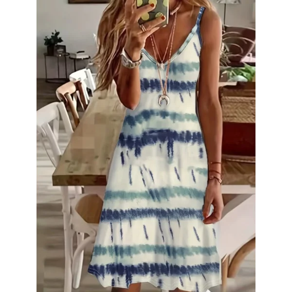 Kadın Ip Askılı V Yakalı Karışık Renkli Süprem Elbise