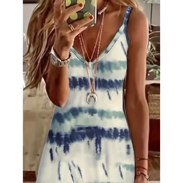 Kadın Ip Askılı V Yakalı Karışık Renkli Süprem Elbise