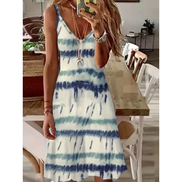 Kadın Ip Askılı V Yakalı Karışık Renkli Süprem Elbise