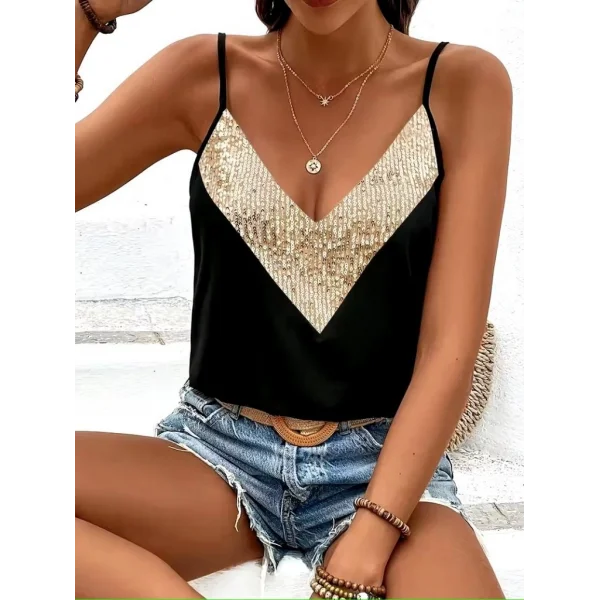 Kadın Ip Askılı V Yakalı Pulpayet Detaylı Sandy Bluz