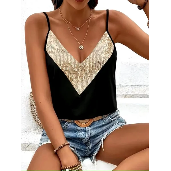 Kadın Ip Askılı V Yakalı Pulpayet Detaylı Sandy Bluz