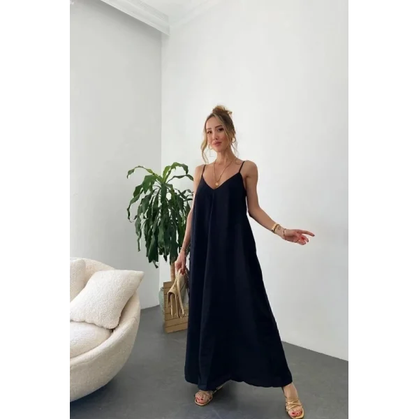 Kadın Ip Askılı V Yakalı Uzun Aerobin Elbise