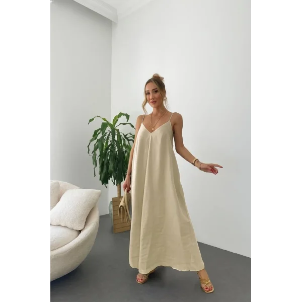 Kadın Ip Askılı V Yakalı Uzun Aerobin Elbise