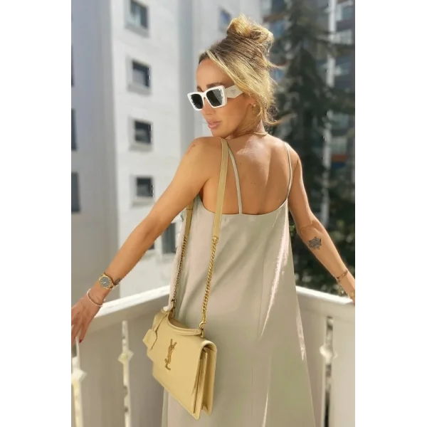 Kadın Ip Askılı V Yakalı Uzun Aerobin Elbise