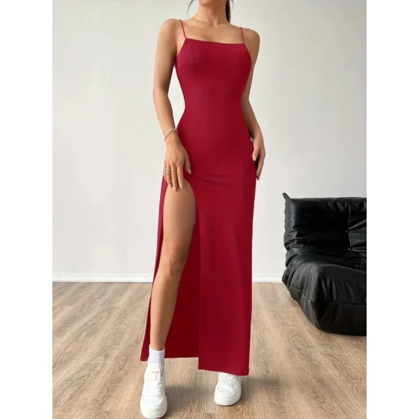 Kadın Ip Askılı Yandan Yırtmaçlı Janjan Krep Elbise