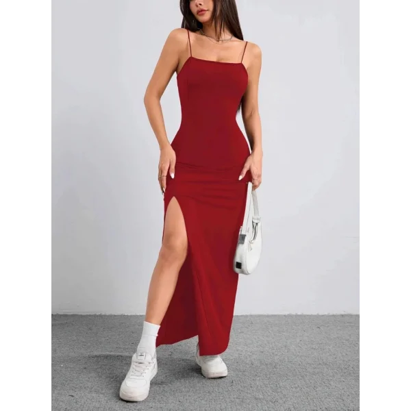 Kadın Ip Askılı Yandan Yırtmaçlı Janjan Krep Elbise