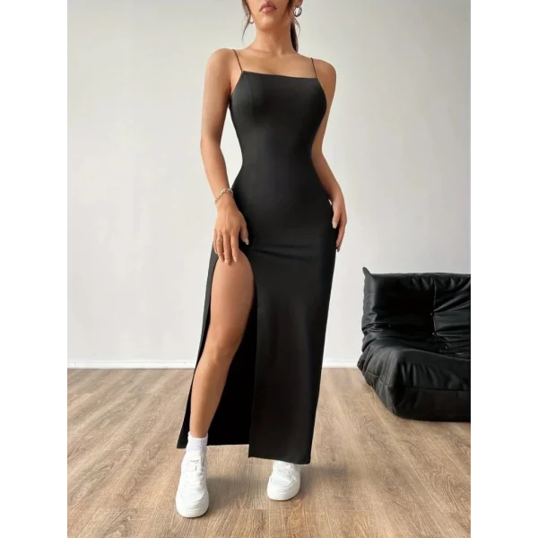 Kadın Ip Askılı Yandan Yırtmaçlı Janjan Krep Elbise