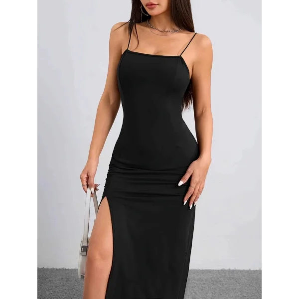 Kadın Ip Askılı Yandan Yırtmaçlı Janjan Krep Elbise