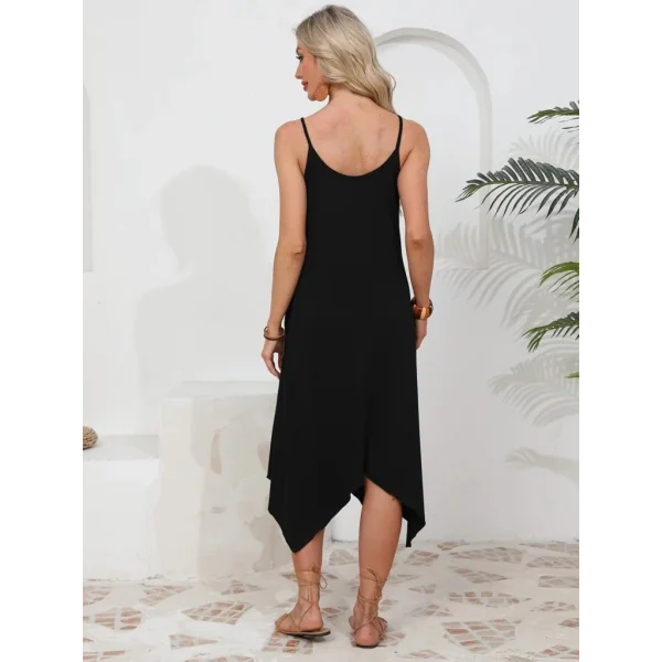 Kadın Ip Askılı Yuvarlak Yakalı Asimetrik Kesim Viskon Elbise