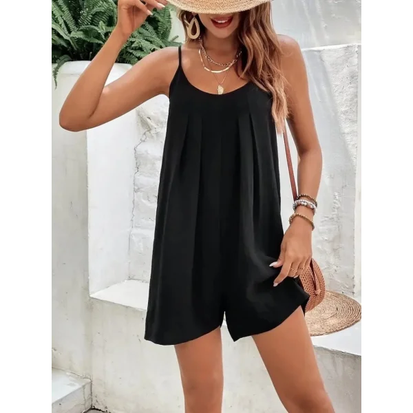 Kadın Ip Askılı Yuvarlak Yakalı Pileli Viskon Tulum