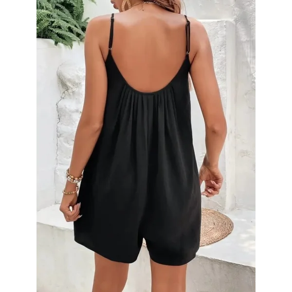 Kadın Ip Askılı Yuvarlak Yakalı Pileli Viskon Tulum