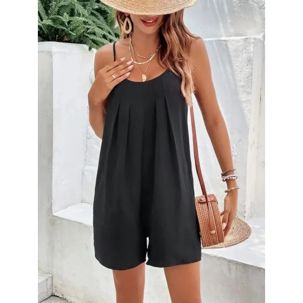 Kadın Ip Askılı Yuvarlak Yakalı Pileli Viskon Tulum