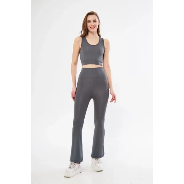 Kadın İspanyol Paça Taytli Croplu Takım - Füme