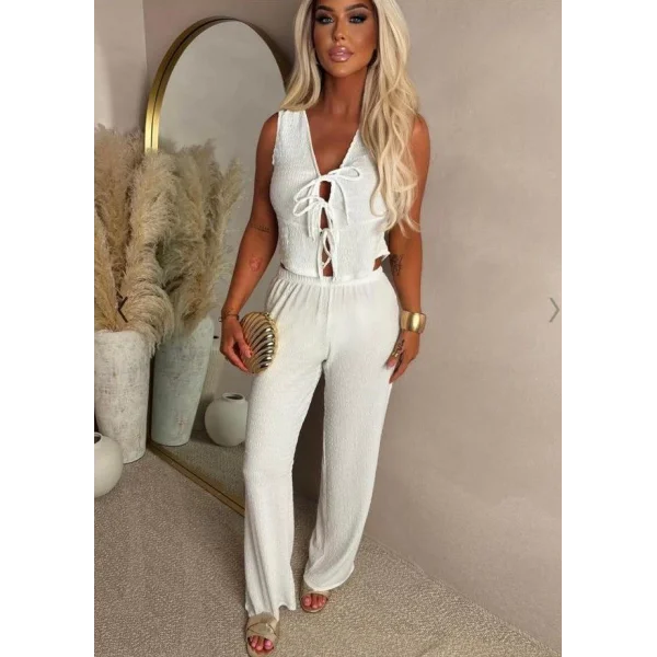 Kadın Ital Piliseli Kumaş önde Bağcık Detaylı Takım