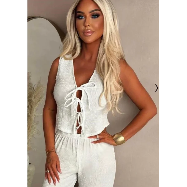 Kadın Ital Piliseli Kumaş önde Bağcık Detaylı Takım