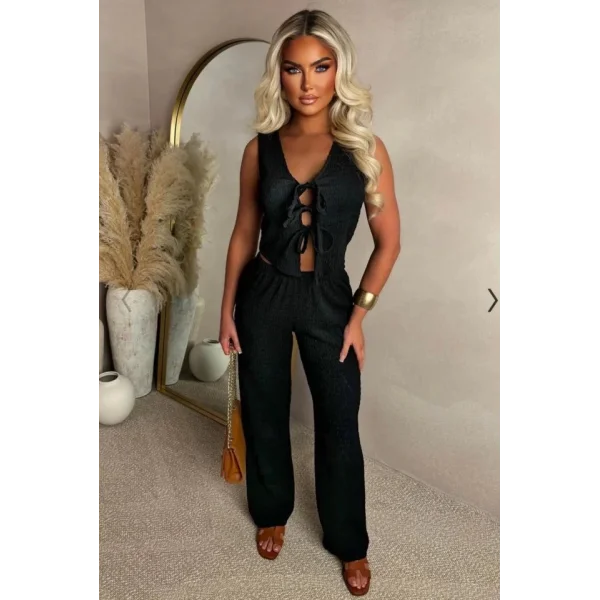 Kadın Ital Piliseli Kumaş önde Bağcık Detaylı Takım