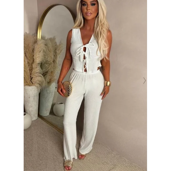 Kadın Ital Piliseli Kumaş önde Bağcık Detaylı Takım