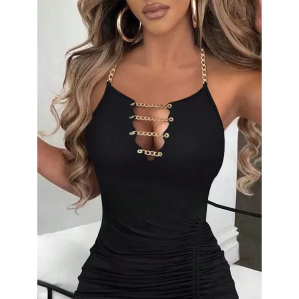 Kadın Ithal Full ikralı andy Kumaş Kuşgözü Ve etal Zincir Detaylı Asansör Büzgülü Yırtmaç Dekolteli axi Boy Elbise