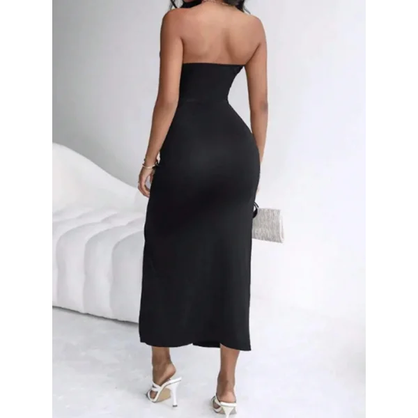 Kadın Ithal Full ikralı andy Kumaş Kuşgözü Ve etal Zincir Detaylı Asansör Büzgülü Yırtmaç Dekolteli axi Boy Elbise