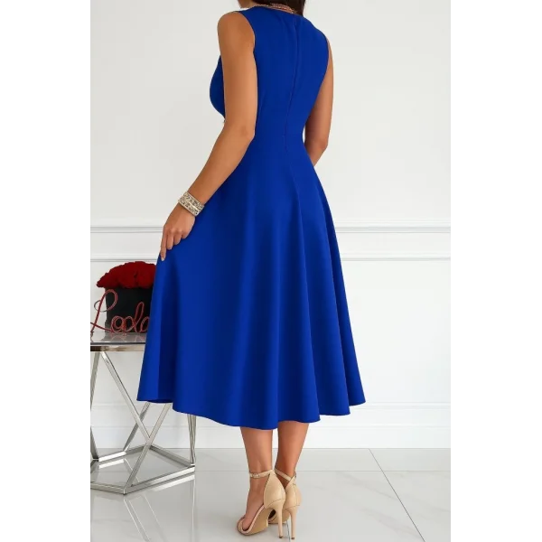 Kadın Ithal Krep Kumaş Kruvaze Yaka Eteği Kloş Kolsuz Mini Elbise