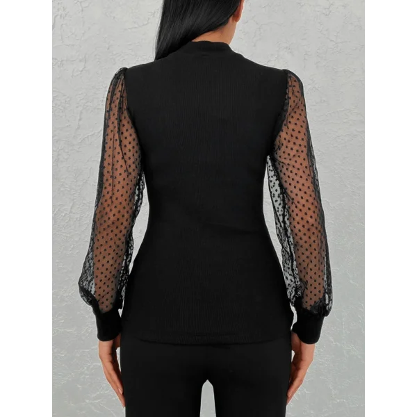 Kadın iyah Kolu Tül Detaylı Yarım Balıkçı Kaşkorse Bluz