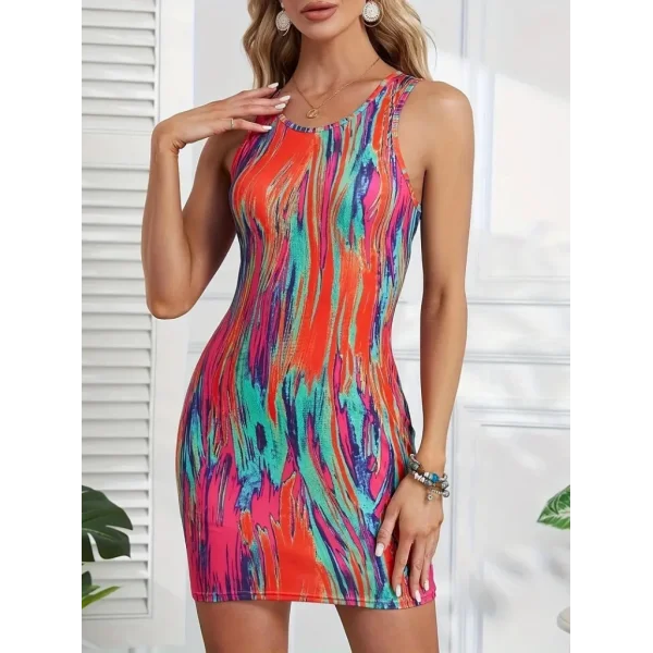 Kadın Kalın Askılı çok Renkli Dalgıç Mini Elbise