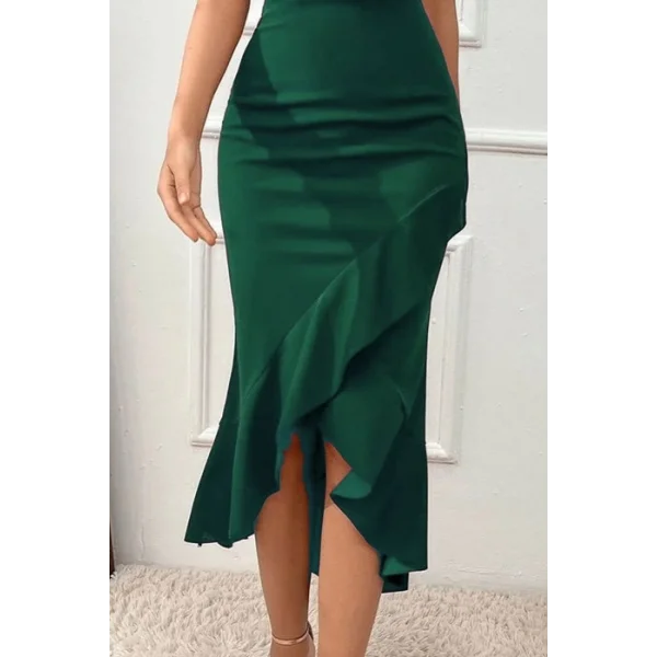 Kadın Kalın Askılı V Yaka Etek Ucu önden Arkaya Volan Detay Ithal Krep Kumaş Mezuniyet Düğün özel Tasarım Elbise Abiye