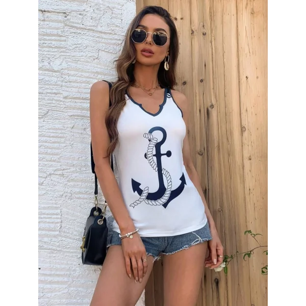 Kadın Kalp Yaka çıpa Baskılı Süprem Bluz