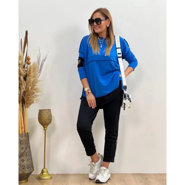 Kadın Kapşonlu Etek Ucu Detay Armalı Ters Dikiş Gorunumlu Ikili Takım