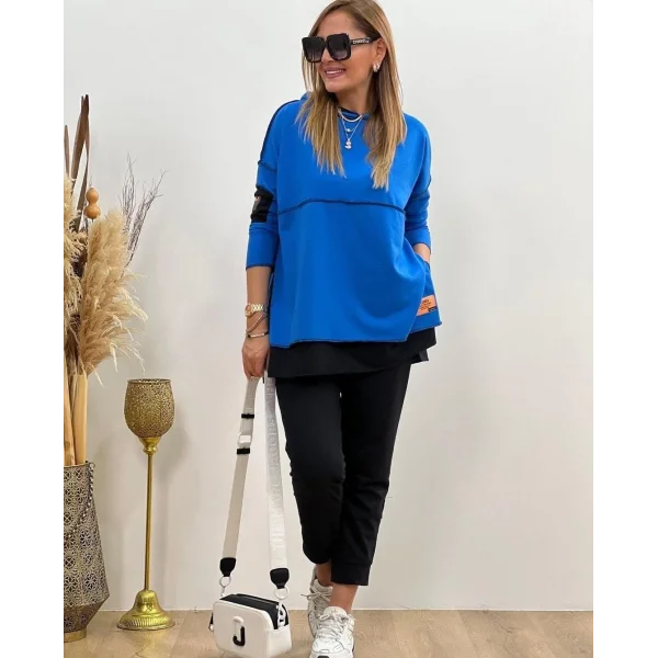 Kadın Kapşonlu Etek Ucu Detay Armalı Ters Dikiş Gorunumlu Ikili Takım