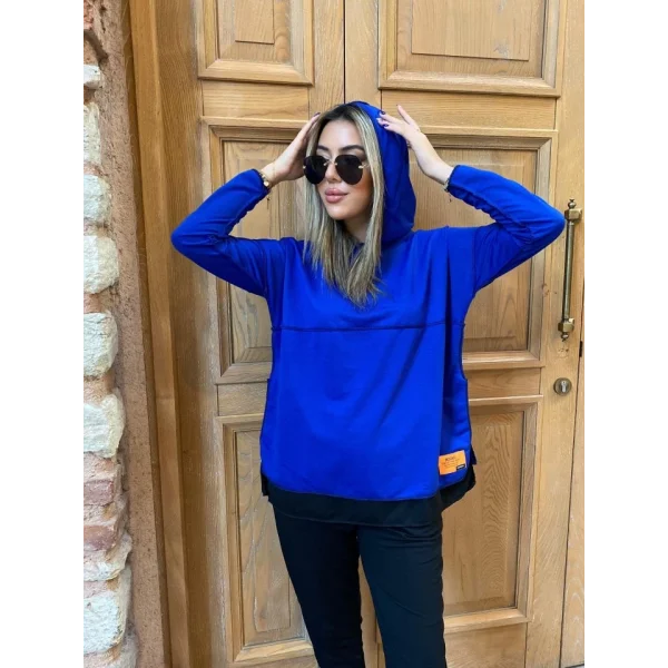 Kadın Kapşonlu Etek Ucu Detay Armalı Ters Dikiş Gorunumlu Ikili Takım