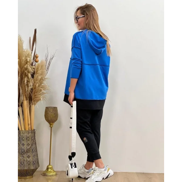 Kadın Kapşonlu Etek Ucu Detay Armalı Ters Dikiş Gorunumlu Ikili Takım