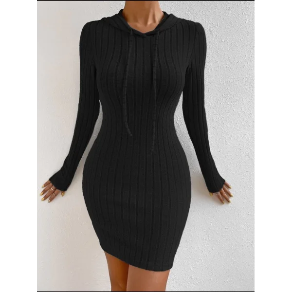 Kadın Kapşonlu Likralı Kaşkorse Mini Elbise