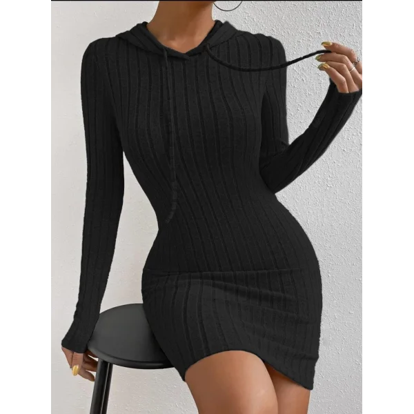 Kadın Kapşonlu Likralı Kaşkorse Mini Elbise