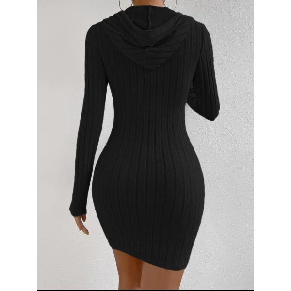 Kadın Kapşonlu Likralı Kaşkorse Mini Elbise