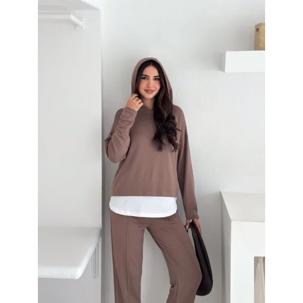Kadın Kapşunlu Ve Atlet Detaylı Tunik Yüksek Bel Pantolunlu ıkılı Takım