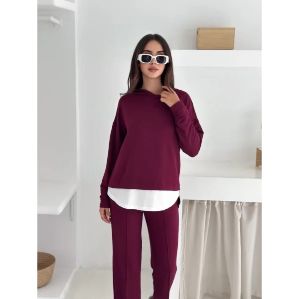 Kadın Kapşunlu Ve Atlet Detaylı Tunik Yüksek Bel Pantolunlu ıkılı Takım