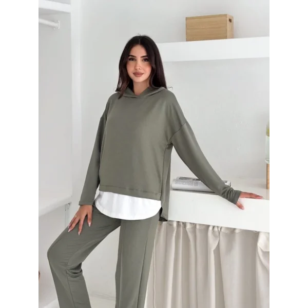 Kadın Kapşunlu Ve Atlet Detaylı Tunik Yüksek Bel Pantolunlu ıkılı Takım