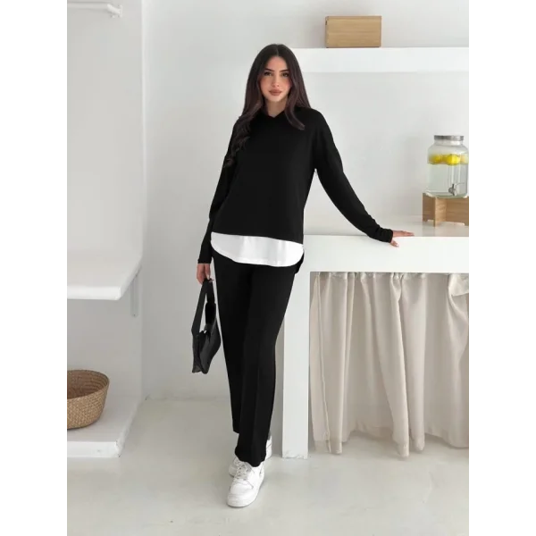 Kadın Kapşunlu Ve Atlet Detaylı Tunik Yüksek Bel Pantolunlu ıkılı Takım