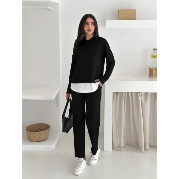 Kadın Kapşunlu Ve Atlet Detaylı Tunik Yüksek Bel Pantolunlu ıkılı Takım