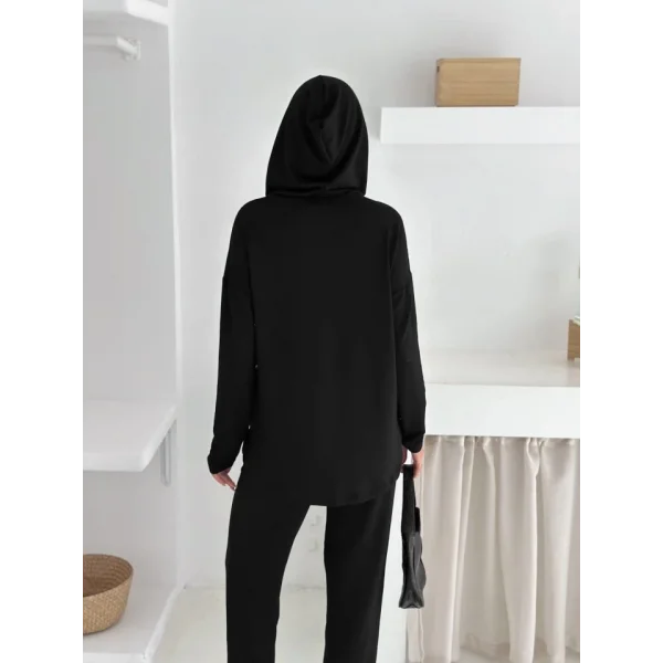 Kadın Kapşunlu Ve Atlet Detaylı Tunik Yüksek Bel Pantolunlu ıkılı Takım