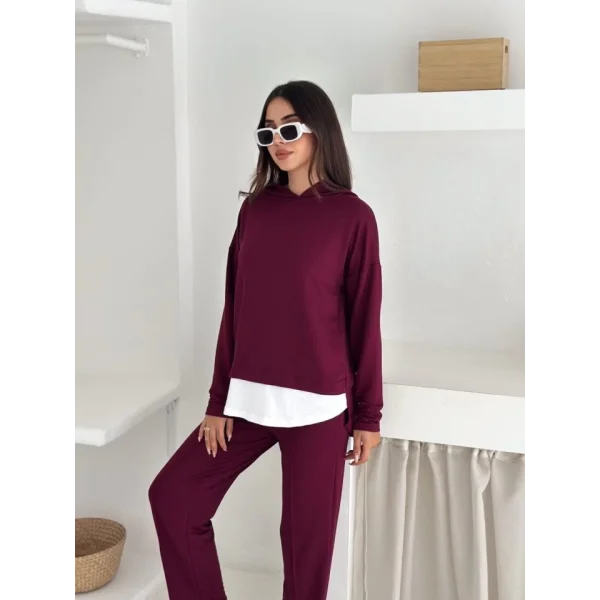 Kadın Kapşunlu Ve Atlet Detaylı Tunik Yüksek Bel Pantolunlu ıkılı Takım